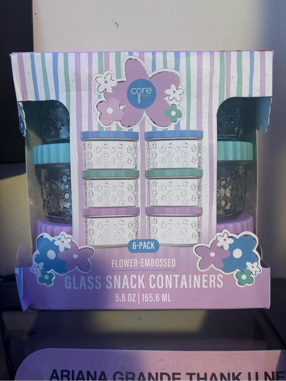 Core kitchen 6-Pack Flower Embossed Glass Snack Containers 5.6 Oz|165.6 ML